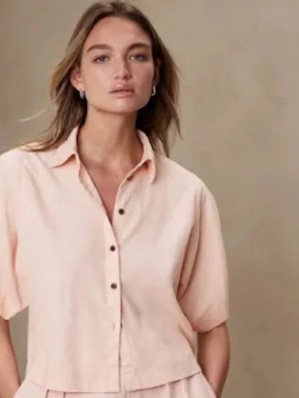 Banana Republic Women's Linen Blend Short Sleeve Resort Peach Shirt Size XL